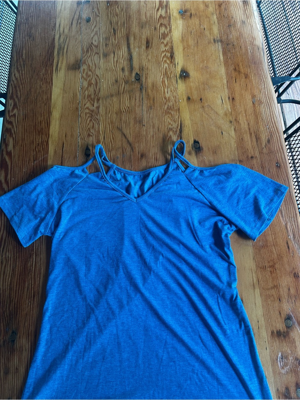 Women's Blue Cold-Shoulder V-Neck Top